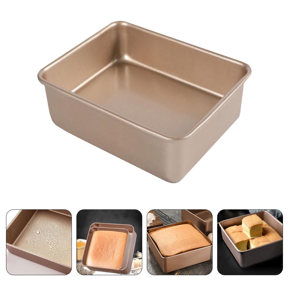 VANZACK Molde Cuadrado Fácil Desmolde para Pasteles de Acero Inoxidable Dorado Antiadherente y Multiuso Adecuado para Pizza y Snacks en Cocina
