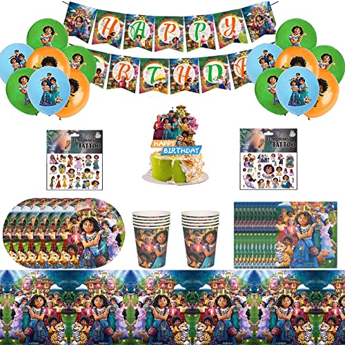 57encanto Set de Vajilla,Encanto Decoración de cumpleaños,Decoración de Fiesta con Platos,Servilletas,Cubiertos,Manteles Cover