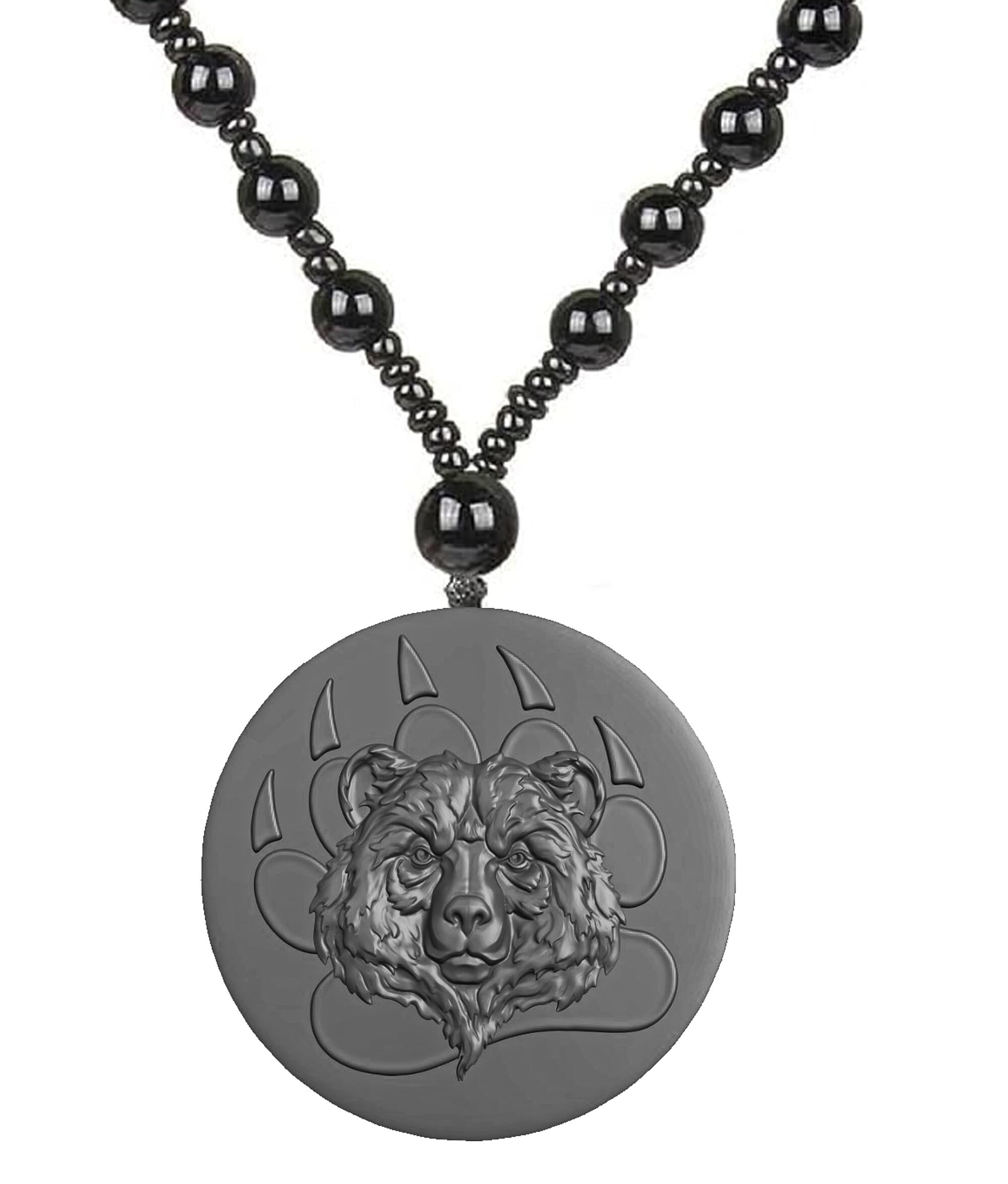 Universal Bear Claw Pendant Locket for Men Boys Women Girls – Bold Tribal Black Beaded Chain Necklace Mala, Handmade Jewelry Gift for Boyfriend, Brother, Friend, Strength Symbol