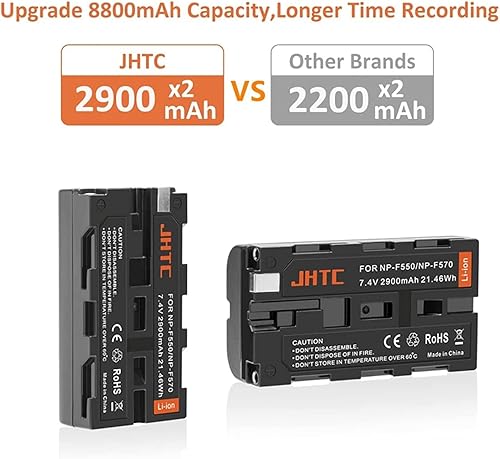 Miniatura 2 de Paquete de 2 baterías de repuesto de iones de litio cargador dual USB y pantalla LCD inteligente para NP-F550 F570 F770 F960 F975 CCD SC55 TR516
