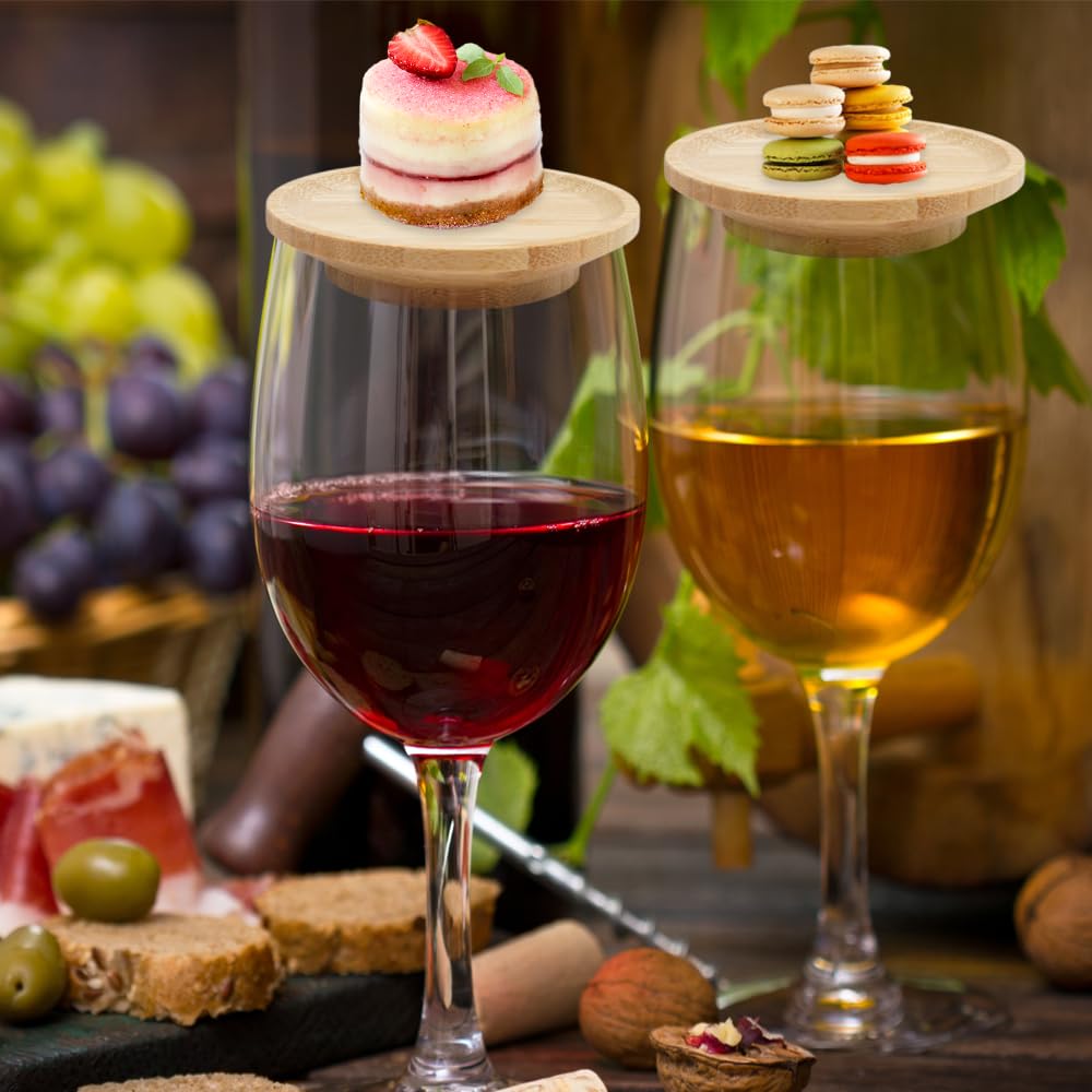 10 Stück Weinglas Topper Holz - Bambus Wine Glass Charcuterie Topper, Board Topper Holz Rund, Vorspeisenteller Weinglas Aufsatz, für Vorspeisenteller, Partys, Desserts