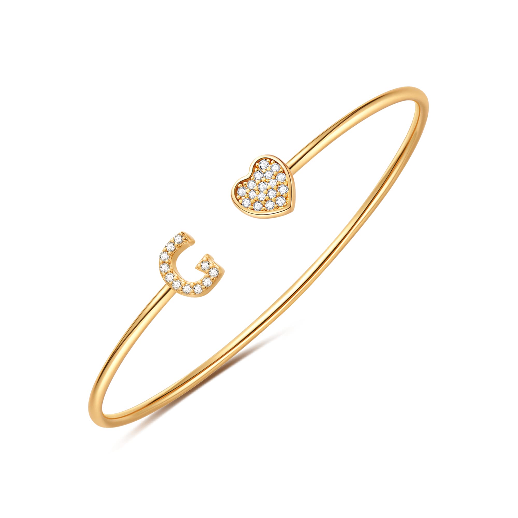 Gold Initial Bracelets for Women Girls, 14K Gold Plated Gold Bangle Bracelets for Women Girls Dainty Gold Initial Bracelets Heart Bracelets for Women