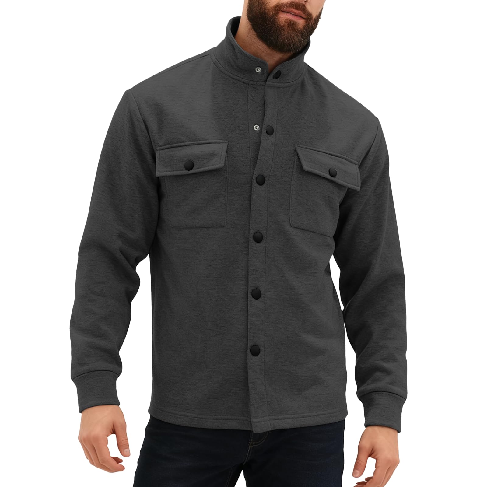 Fall Casual Stand Collar Jackets Button Front Fashionable Warm Long Sleeve Casual Coat With Pocket