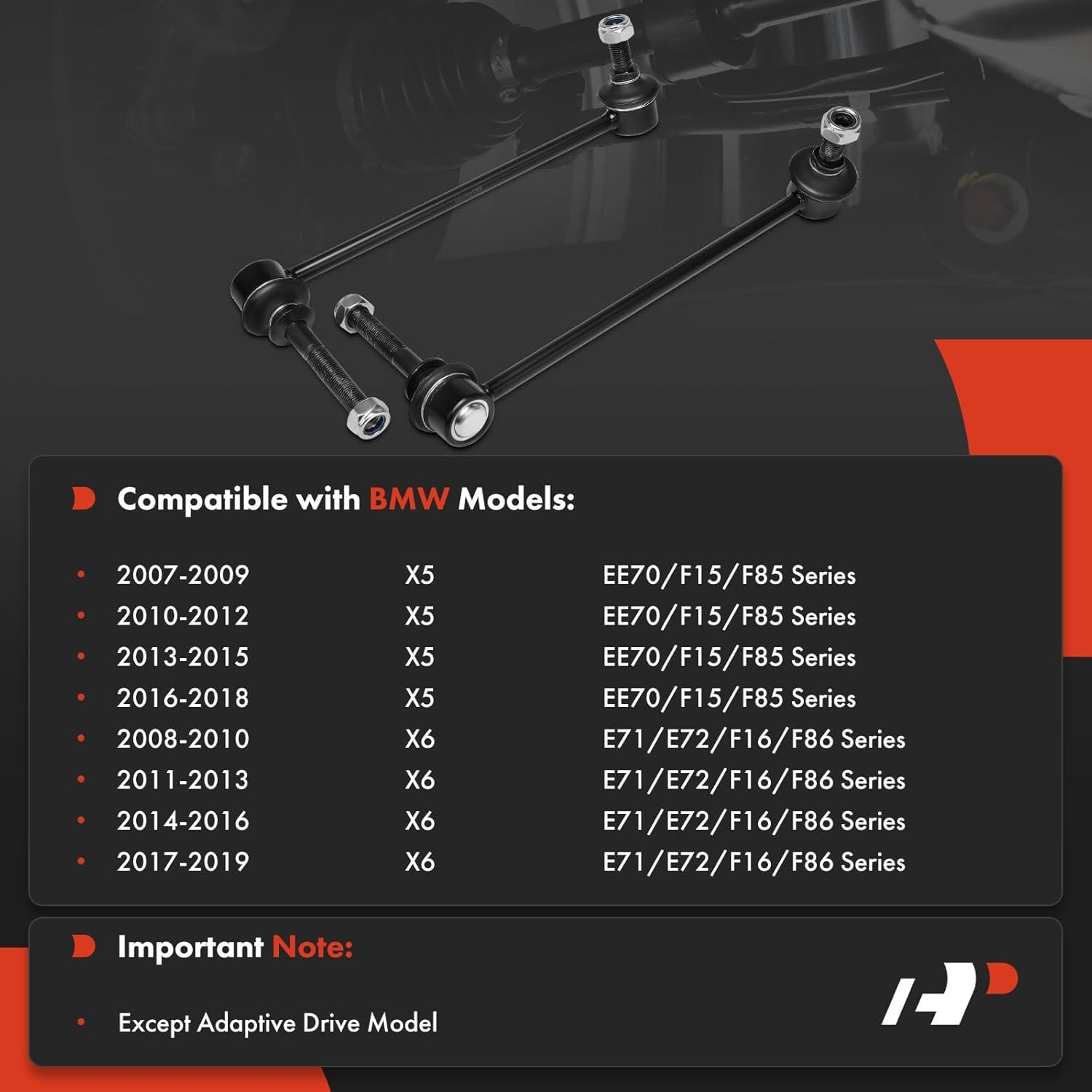 A-Premium 2 x Front Sway Bar Links Stabilizer Bar Links, Compatible with BMW X5 2007-2018, X6 2008-2019, Except Adaptive Drive