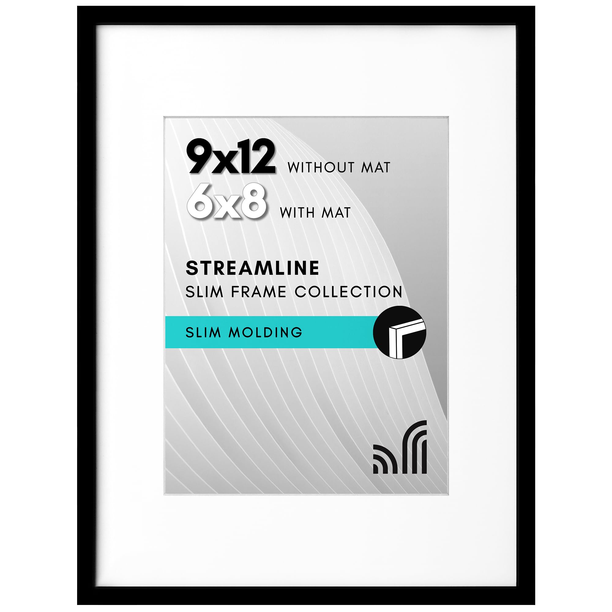 Americanflat 9x12 Picture Frame with Shatter-Resistant Glass - Use as 6x8 Frame with Mat or Display 9x12 Photo Without Mat - Streamline Collection - Picture Frames for Tabletop and Wall - Black