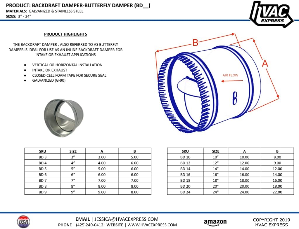 Butterfly Backdraft Damper (3 Inch) (BD 3)
