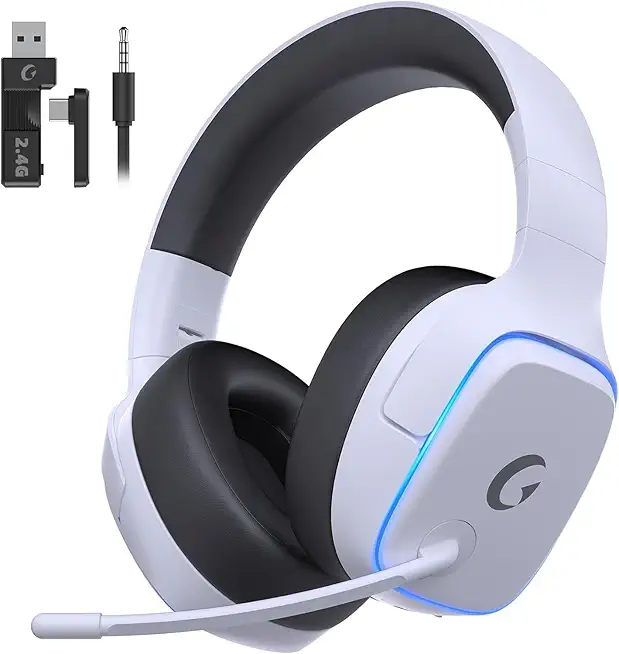 Gvyugke PS5 Headset Wireless, Gaming Headset für PS5, PS4, PC, Switch, Kopfhörer Kabellos Bluetooth 5.3, 2.4GHz Wireless Headset mit Mikrofon, 7.1 Surround Sound, 70 Stunden, RGB Lichter
