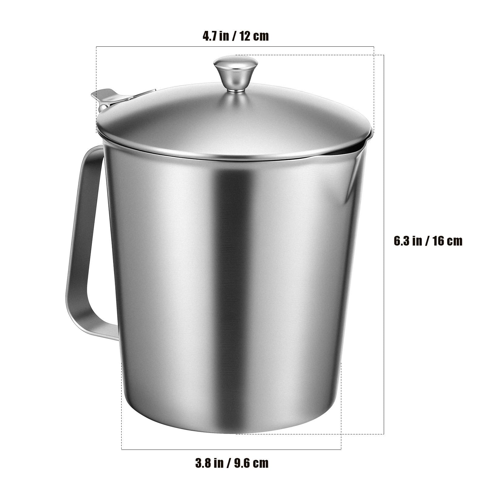 Taza Medidora Resistente Diseño Elegante con Tapa de Acero Inoxidable de 1000ml para Café y Leche Adecuado para Restaurantes y Bares