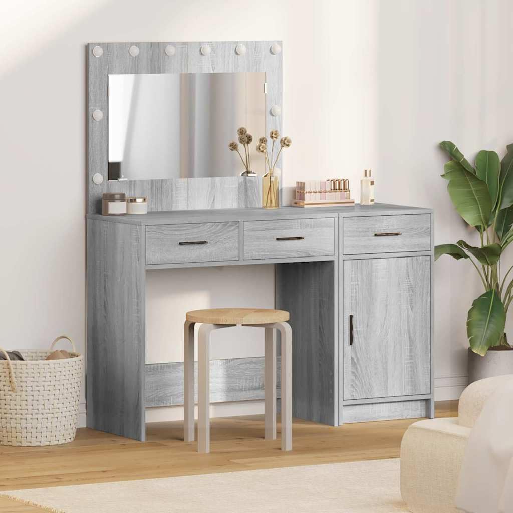 Schminktisch 2er Set Grau mit LED-Beleuchtung 78,5 x 41 x 75 cm Holzwerkstoff Kosmetikspiegelkommode Stauraum Frisiertisch für Schlafzimmer, Studio und Salon