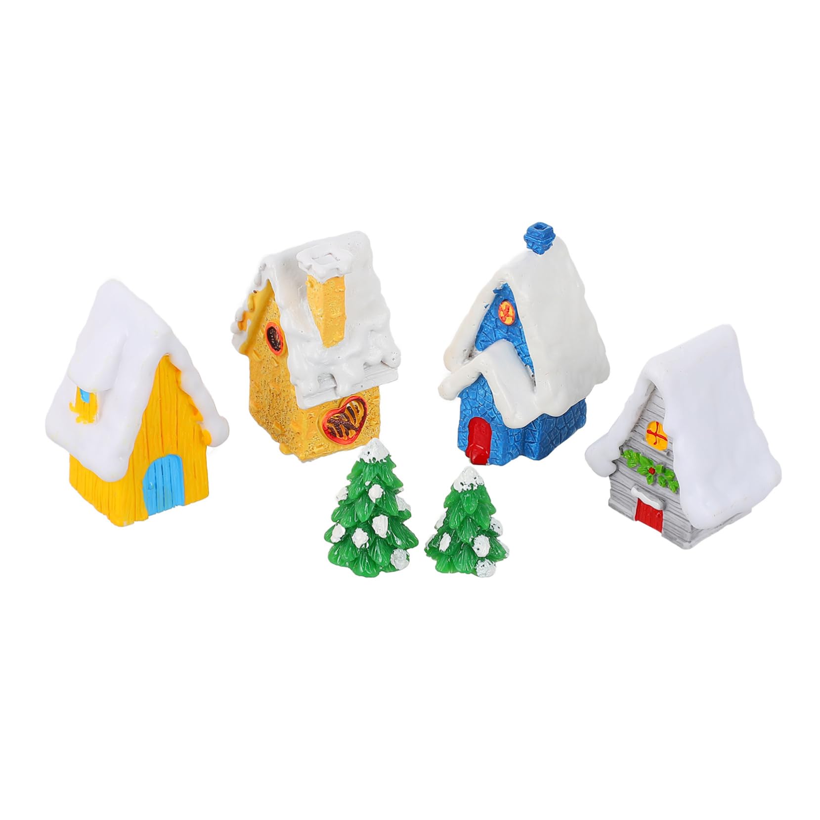 OFFSCH 6pcs Christmas Miniature Model Ornaments for Home Decoration Includes Houses Christmas Trees for Dollhouse Festive Displays