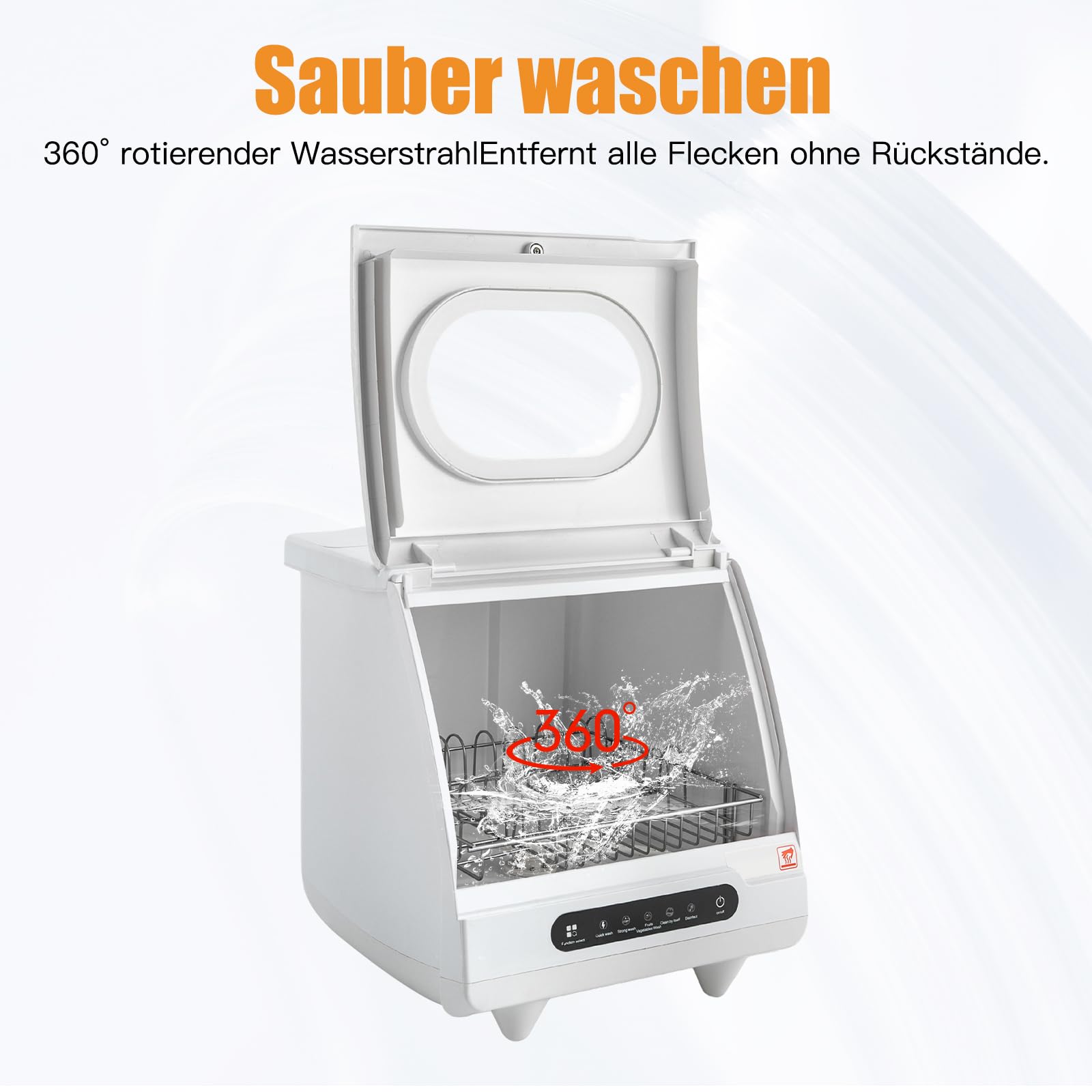 Mini Geschirrspüler - 800W Tischgeschirrspüler mit zwei Spülmodi, Selbstreinigend mit 5L Wasserverbrauch, Leise (55 dB), Kleine Spülmaschine für Wohnheim, Küche, Imbiss (Weiß)