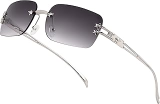 FEISEDY Retro Rimless Rectangle Y2K Tinted Sunglasses for Women Men B0423 | Y2K Vintage Trendy Cute Frameless Tinted Lens Wrap Around 2000S Fashion Shades Star Accent UV400 Protection Clarity Vision