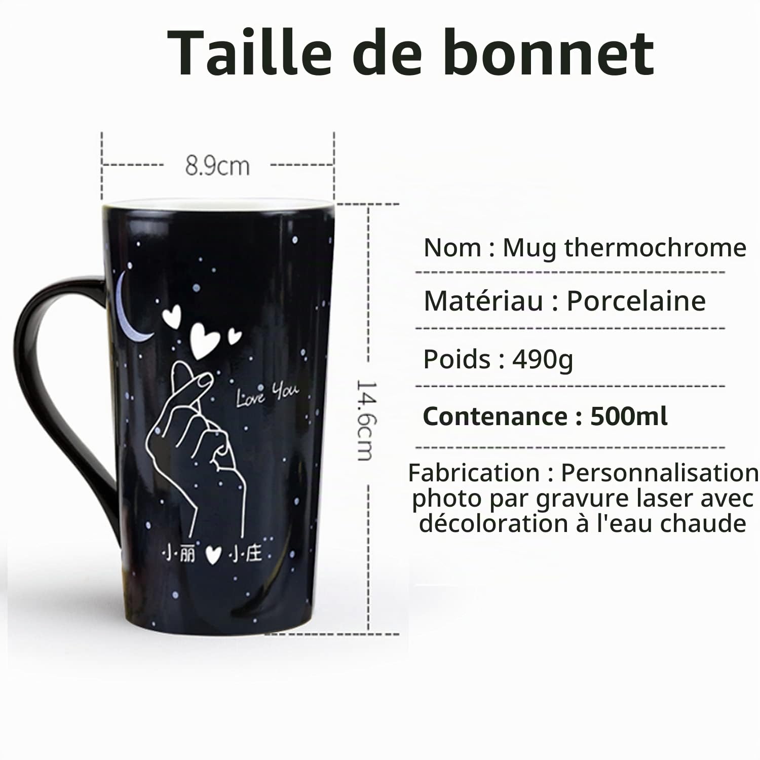 Tasse Magique Personnalisee Photo Thermochromique,Cadeau Personalisierte