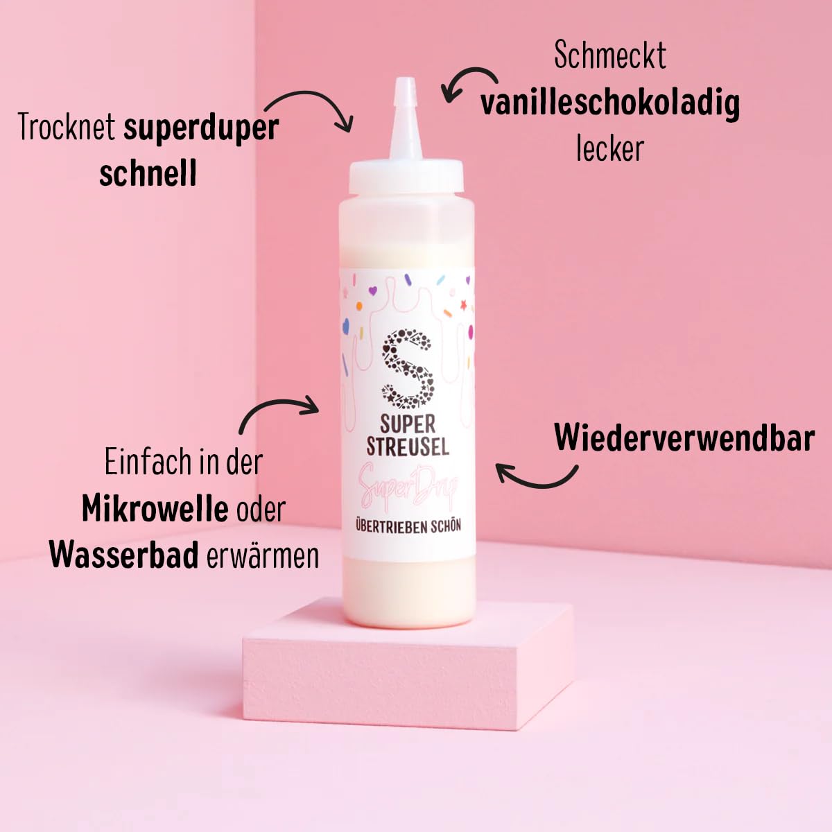 Super Streusel SuperDrip Schwarz & Weiß mit SuperBackmatte Bundle - Kuchenglasur & Schokoglasur für DripKreationen, CakeTopper, Torten, Cupcakes & Kekse (600g)