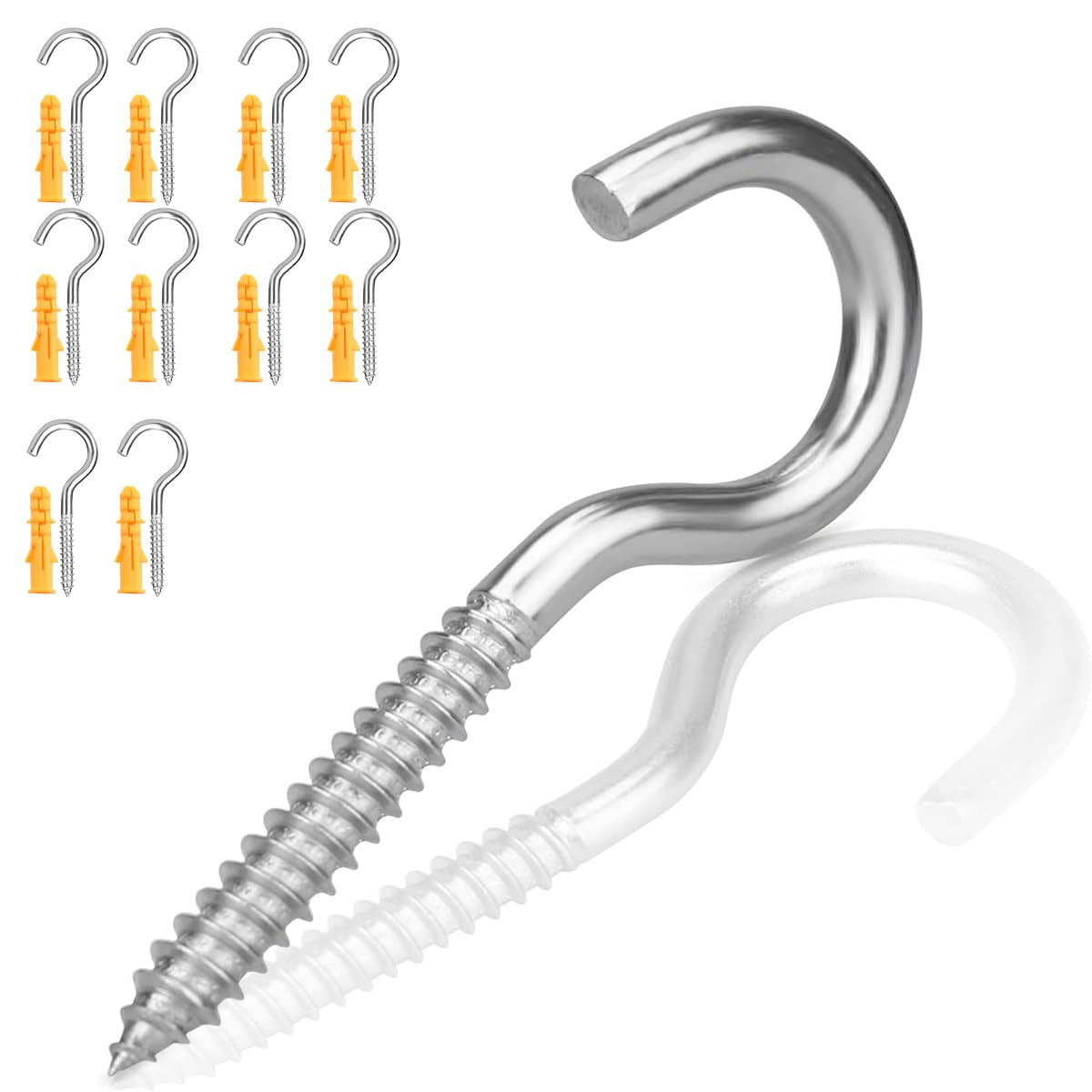 Garegce Screw-in Hooks in 304 Stainless Steel, 80mm (3.15 inch) Heavy Duty Washing Line Hooks for Fence Post Rust Proof Wall Mount Screw with Plastic Plugs for Home Office Outdoor Garden, Wood - 10PCS