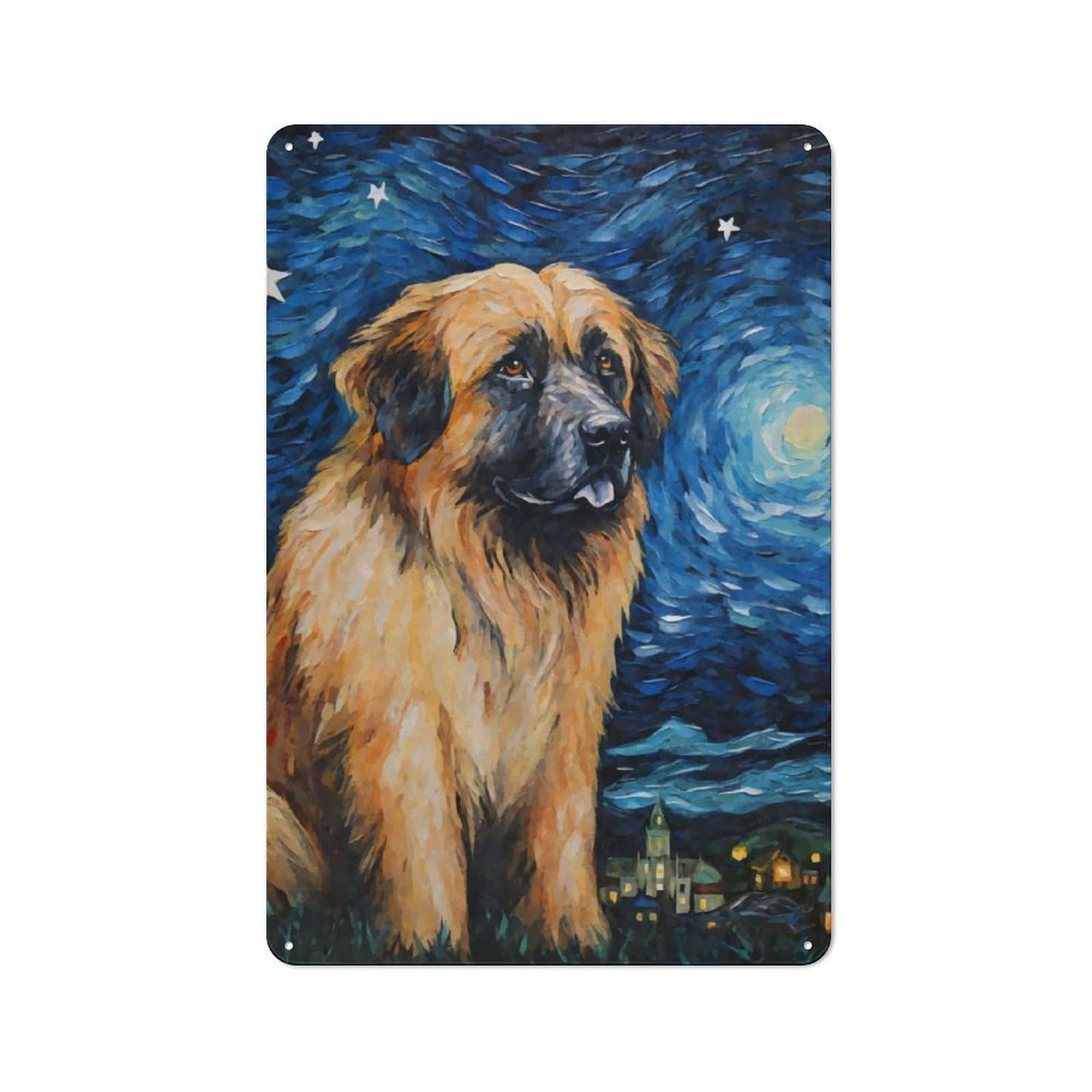 Junmoney Leonberger Starry Night Metal Plaque 30X20cm With For Hallway Wall, Retro Decor, For Wall Display Collectors
