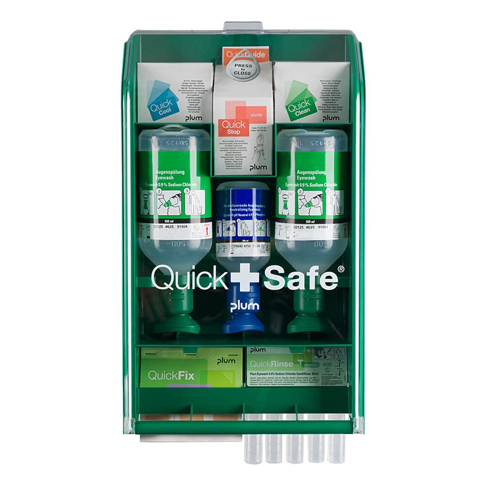PLUM QuickSafe Complete Wandbox, mit Augenspülflaschen und Verbandmaterialien aus Kunststoff, Art.-Nr. 5174
