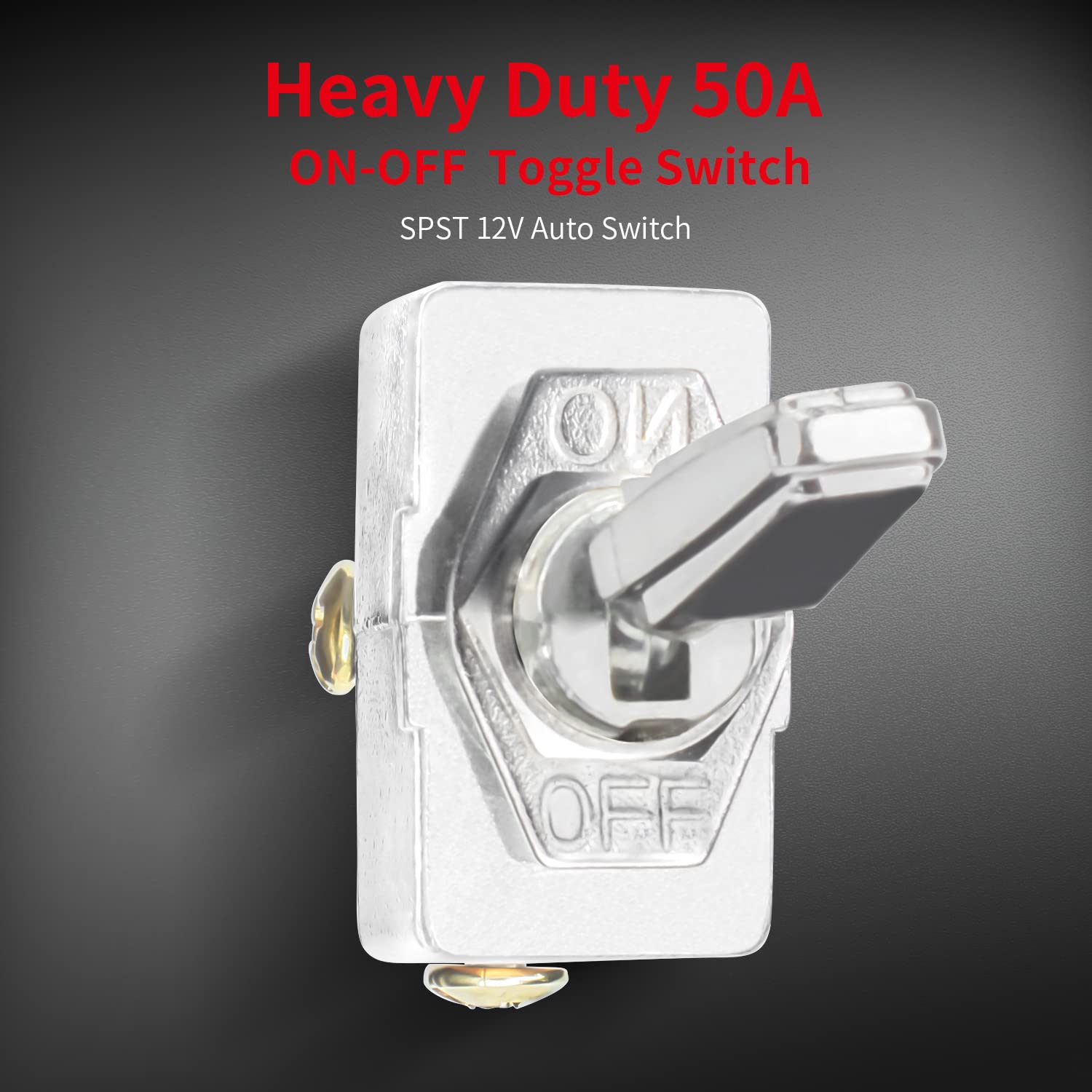 DaierTek Automotive Toggle Switch 50A 12VDC Heavy Duty 12 Volt ON Off Switch 50 Amp SPST 2 Position 2 Pin Metal Chrome Plated Screw Terminals
