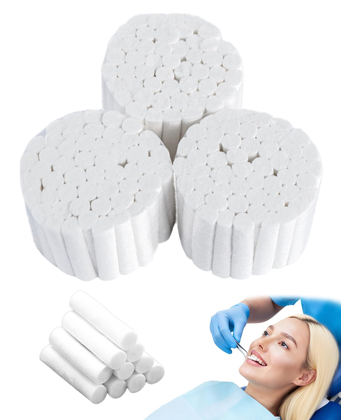 1000pcs Zahnwatterollen, Dental Watterollen Hochsaugfähig Baumwolle nasenbluten stopper für Mundhöhle, Nasenbluten oder andere Notfallunfälle