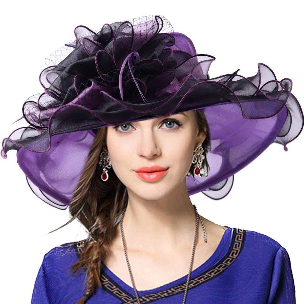 Vecry Women's Purple/Black Church Derby Dress Fascinator Bridal Cap British Tea Party Wedding Hat ()