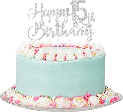 Amazon シルバーグリッター Happy 15th Birthday ケーキトッパー 15歳の誕生日ケーキトッパー 15歳の誕生日パーティーデコレーション おもちゃ おもちゃ