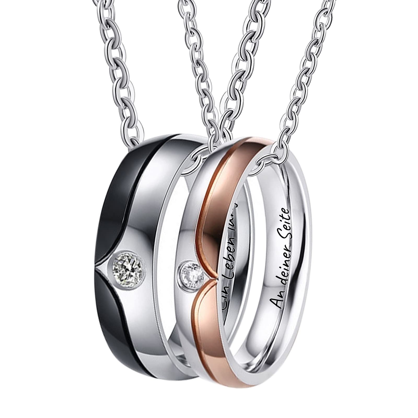 Collares de acero inoxidable KnSam bicolor grabados con circonita talla 54 8