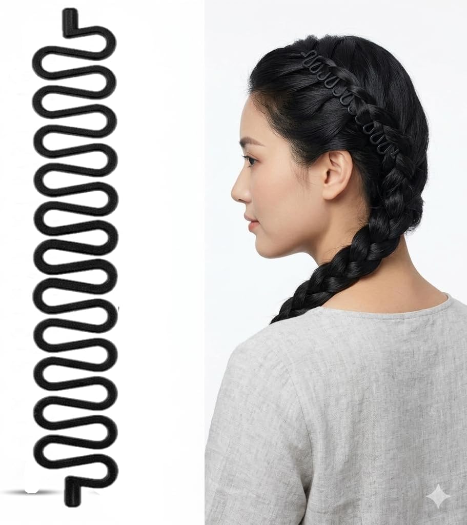 French Braid Tool for Hair - 1 Pack Magic Hair Braiding Tool for Women & Girls - Easy DIY Weaver Braider Roller Shaper - Professional Hairs Styling Accessories for Fishtail, Boho & Dutch Braids - Black