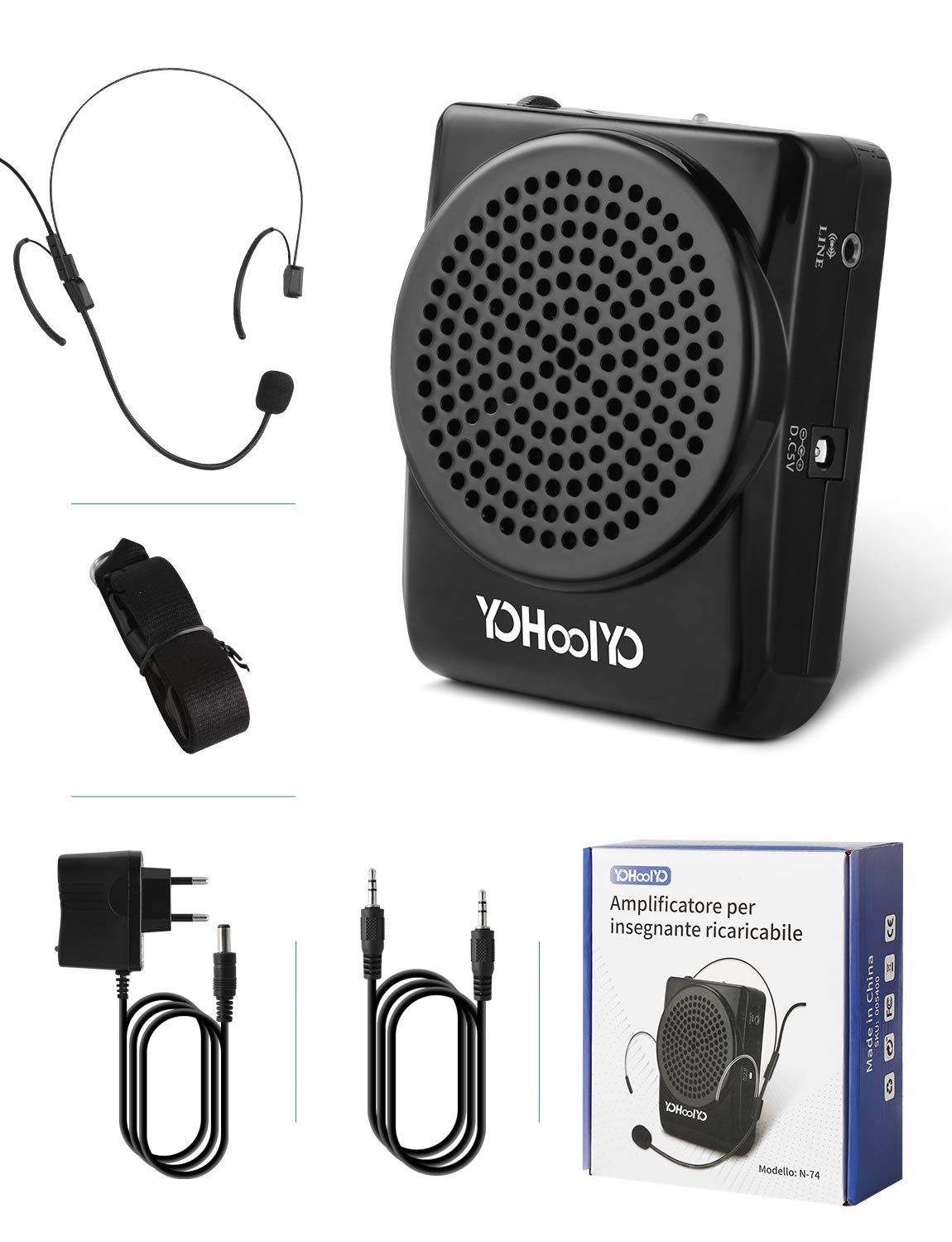 YOHOOLYO Mini Amplificatore Altoparlante di Voce 20W da Cintura Ricaricabili, Microfono Portatile Speaker con Microfono Auricolare Regolabile, Amplificatore Vocale per Insegnanti Guida Turistica