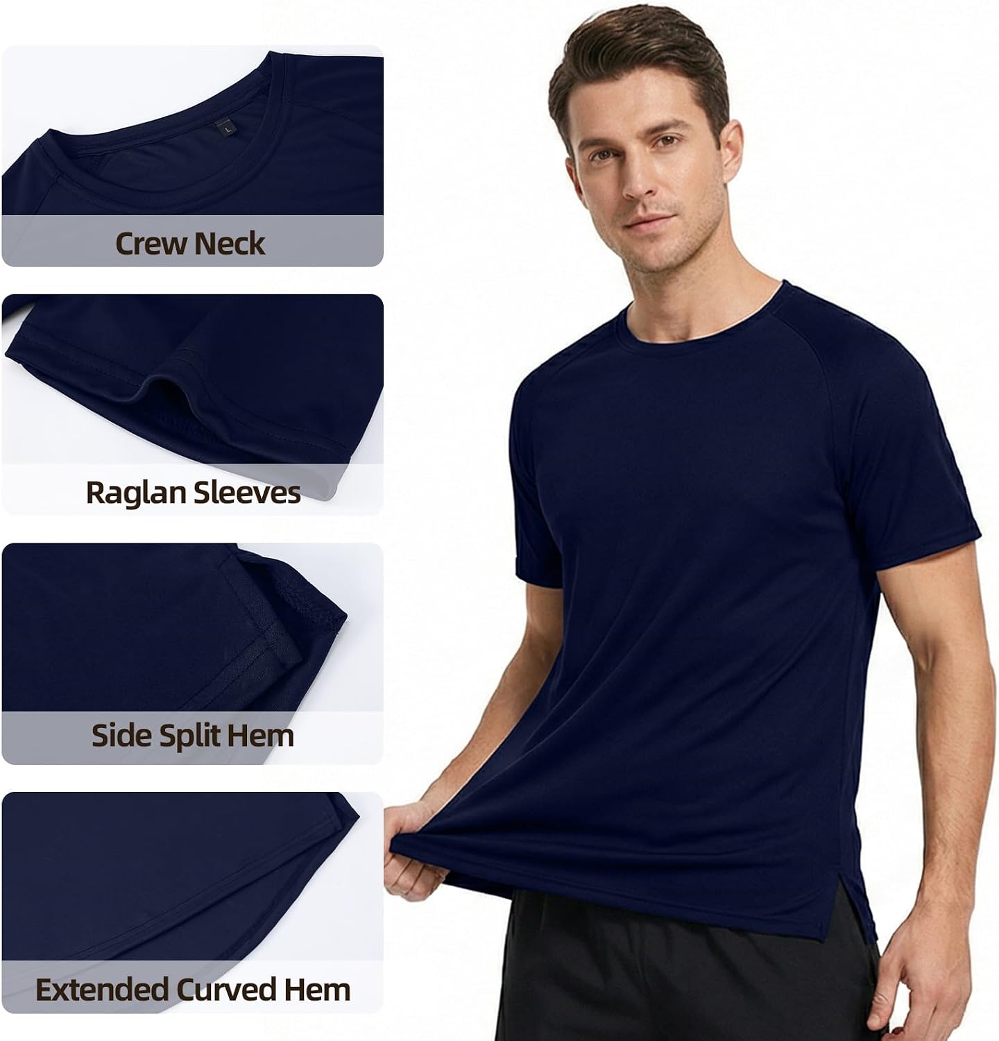 Mens Athletic Running Crew Neck Gym T-Shirts Solid Quick Dry Short Sleeve Moisture Wicking Casual Tops Tee Workout image 3
