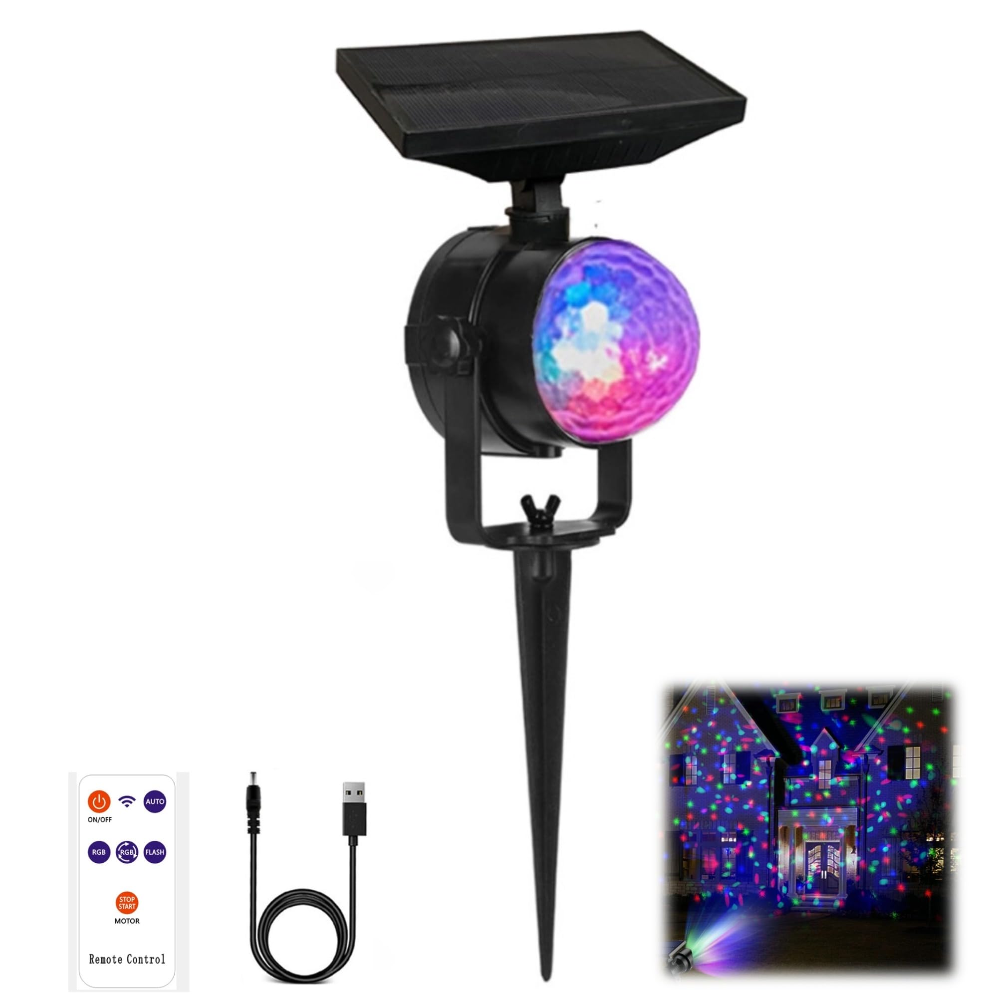 WREWING Solar Projector Lights Outdoor, Waterproof Spotlight with Remote & USB, Halloween Christmas Yard Party Decor