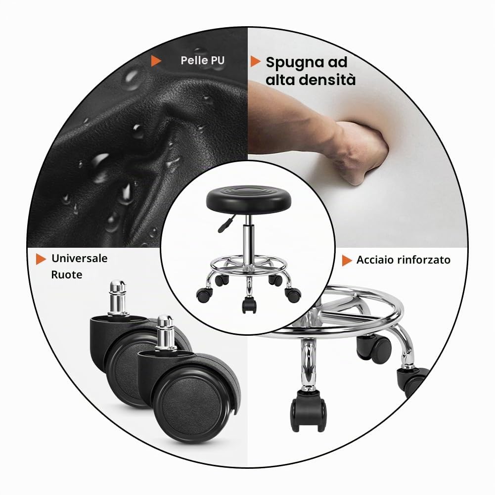 KKTONER Sedia da lavoro regolabile in altezza con schienale basso in pelle PU (Black)