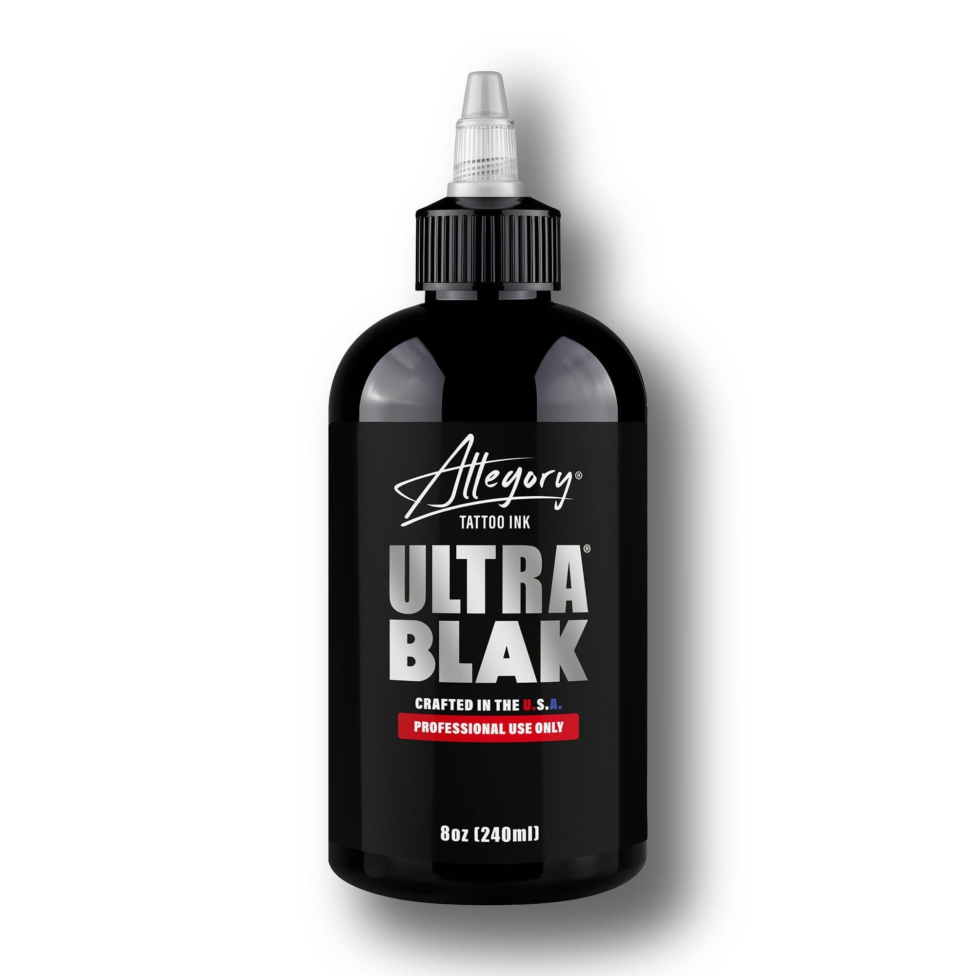 Allegory Tattoo Ink – Ultra Blak, Premium Black Tattoo Ink, Perfect for Lining and Shading, Smooth, Consistent Pigment, Vegan Friendly Tattoo Color, Organic Ink, Crafted in The USA (8 oz)