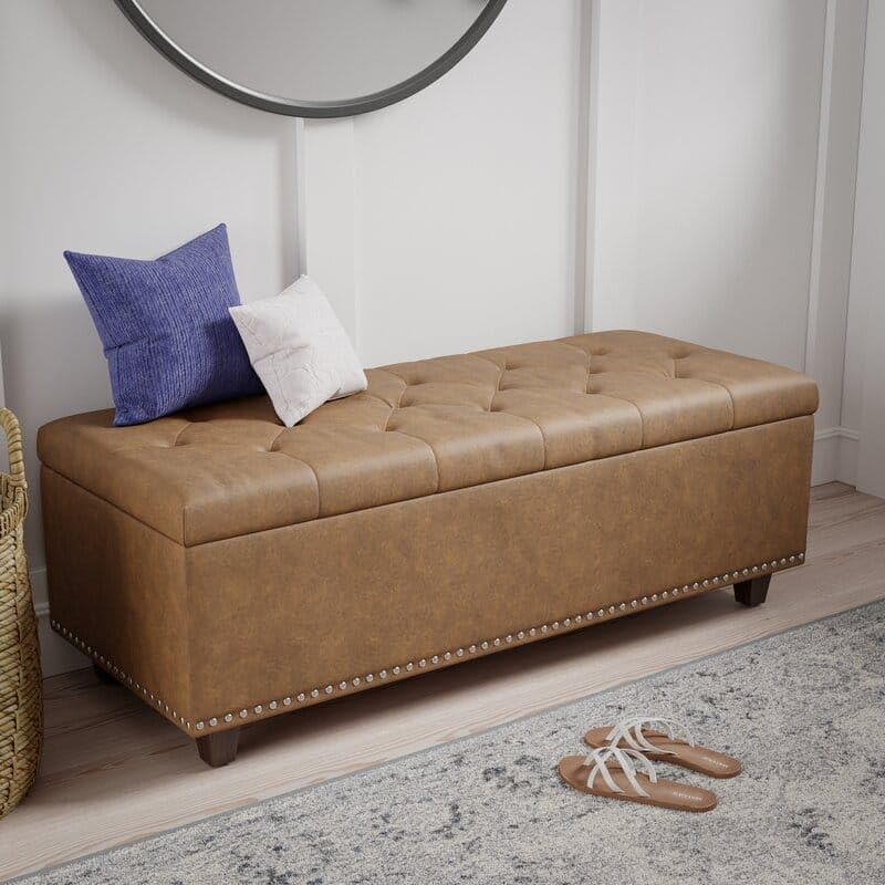 Image of Ottoman Bench with Storage, Ottoman Bench with 2 Seater Sofa Bench, Upholstered Bedroom Bench with Button-Tufted, Entryway Bench Storage Bench for Living Room Bedroom Office