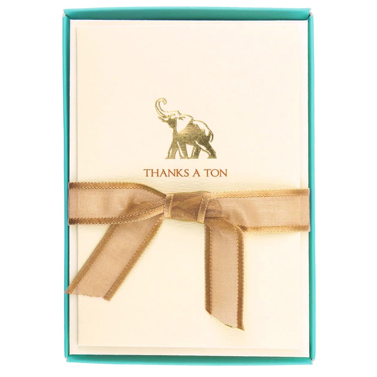 Graphique Elephant La Petite Presse Boxed Notecards - 10 Embossed and Embellished Gold Foil "Thanks a Ton" Elephant Notes with Matching Envelopes,