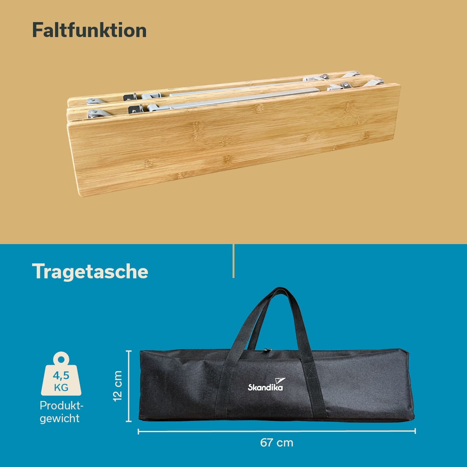 Tavolo Da Campeggio Skandika Tolja In Bambù - Pieghevole E Regolabile In 3 Altezze - Foto 7