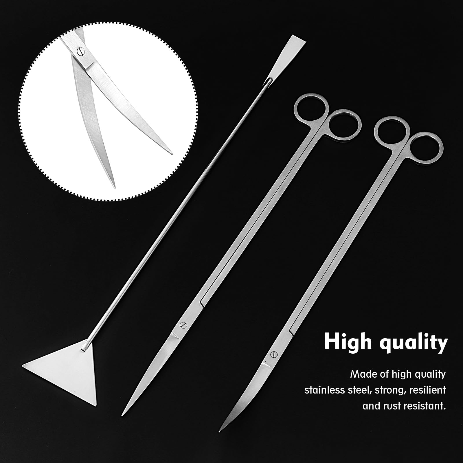Set di Attrezzi 6 in 1 per Acquario, in Acciaio Inox, Pinzette Lunghe Dritte e Curve, Forbici Dritte, Curve e a S