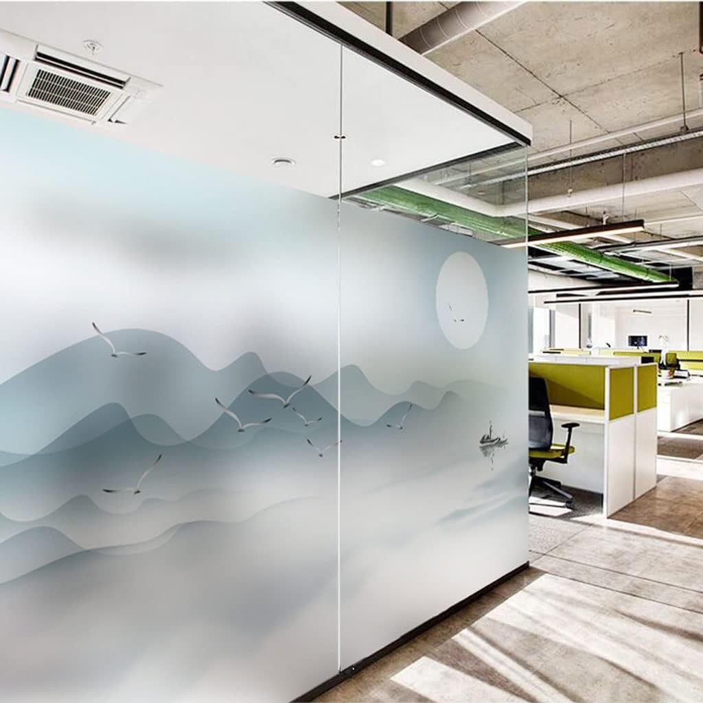 Window Clings Window Privacy Film Glass Sticker Chinese Landscape Window Frosted Bathroom Glass Static Sticker Office Push Door Film Privacy Window Film(D,45 * 120 cm)