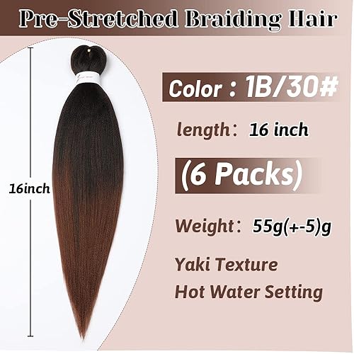 Vista 176 de Brown Braiding Hair 26 Inch Pre stretched Braiding Hair Extensions Yaki Braids Hair Hot Water Setting Synthetic Hair Colored Braiding Hair Pre 30#