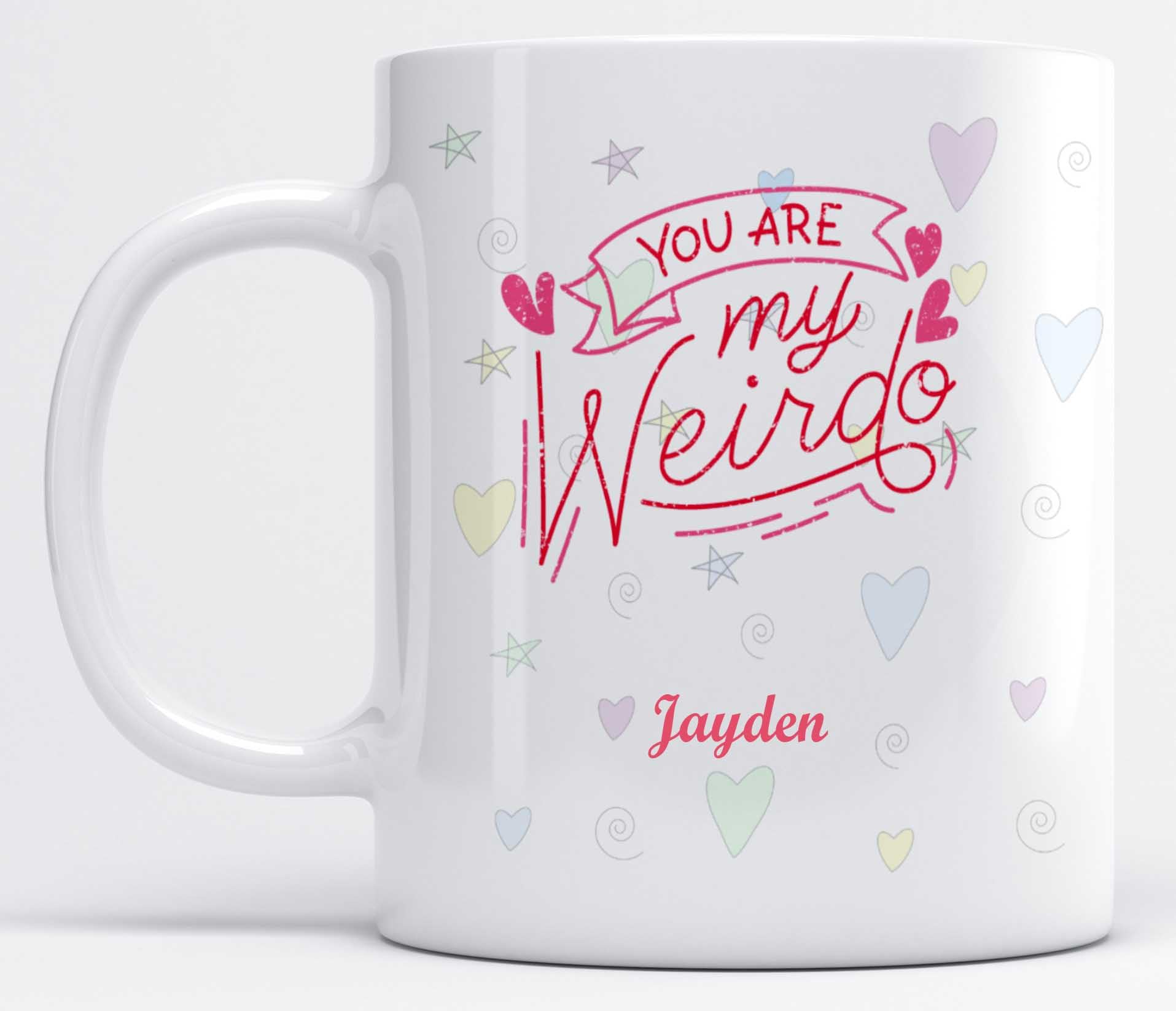 LOROFY Jayden You're My Weirdo Printed Hearts & Stars Pattern White Ceramic Coffee Mug (350ML)