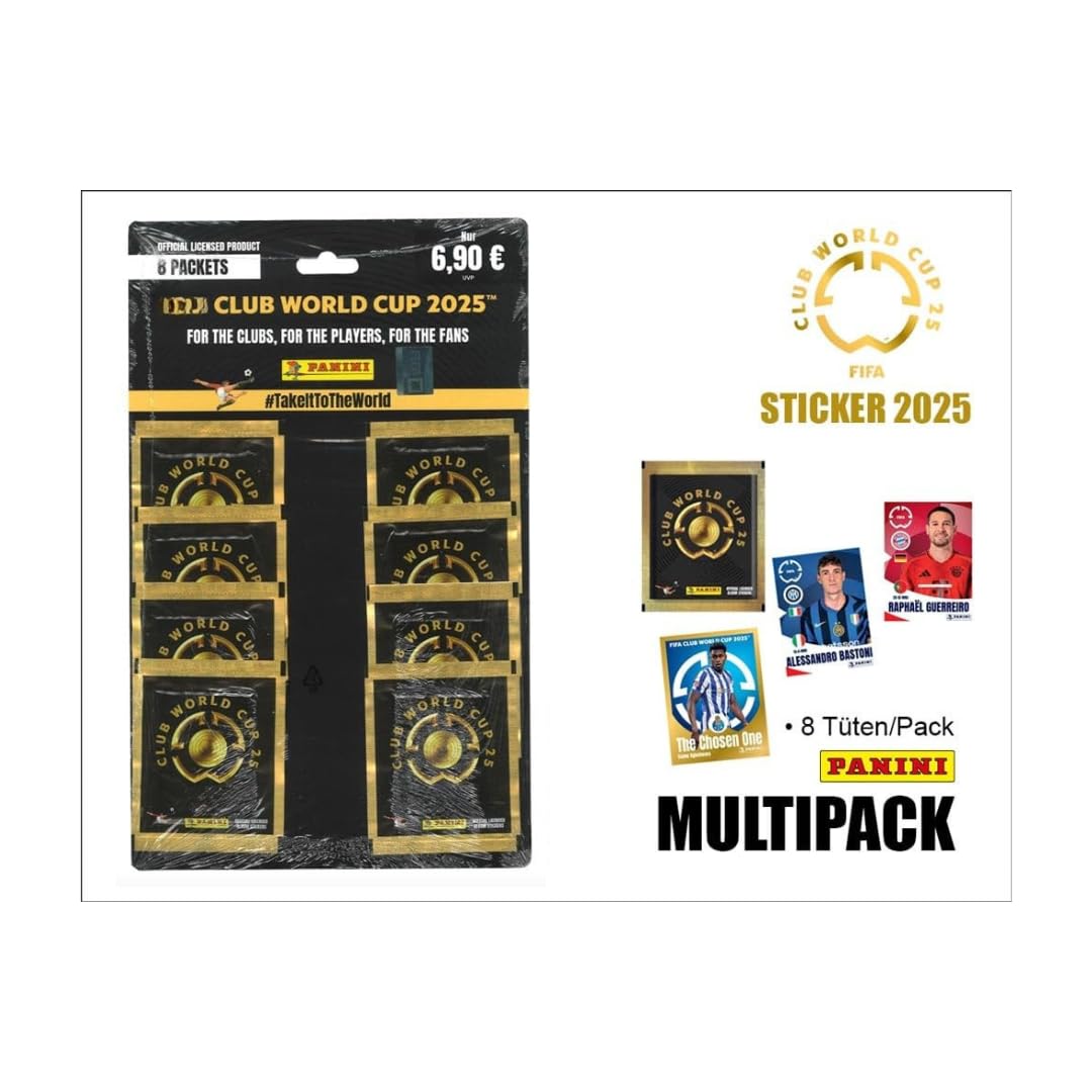 Panini FIFA Club World Cup 2025 – zestaw naklejek, opakowanie zbiorcze 8 torebek (po 5 naklejek) – oficjalna kolekcja z okazji Mistrzostw Świata w Klubie 2025 + ochrona wysyłki Heartforcards®