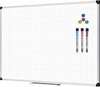 XBoard 48x36 Inch Magnetic Dry Erase Whiteboard with Grid Lines - Wall Mounted Planner for Office, Home, School