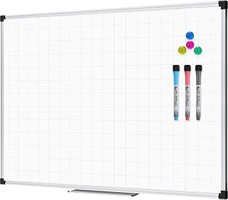 XBoard 48x36 Inch Magnetic Dry Erase Whiteboard with Grid Lines - Wall Mounted Planner for Office, Home, School