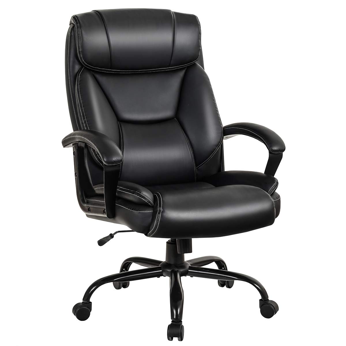 COSTWAY 300/330/400/500LBS Big & Tall Executive Office Chair, Height Adjustable Leather Computer Desk Chair with Rocking Backrest & Arms, Home Office Ergonomic Swivel Task Chair (Black, 500LBS)