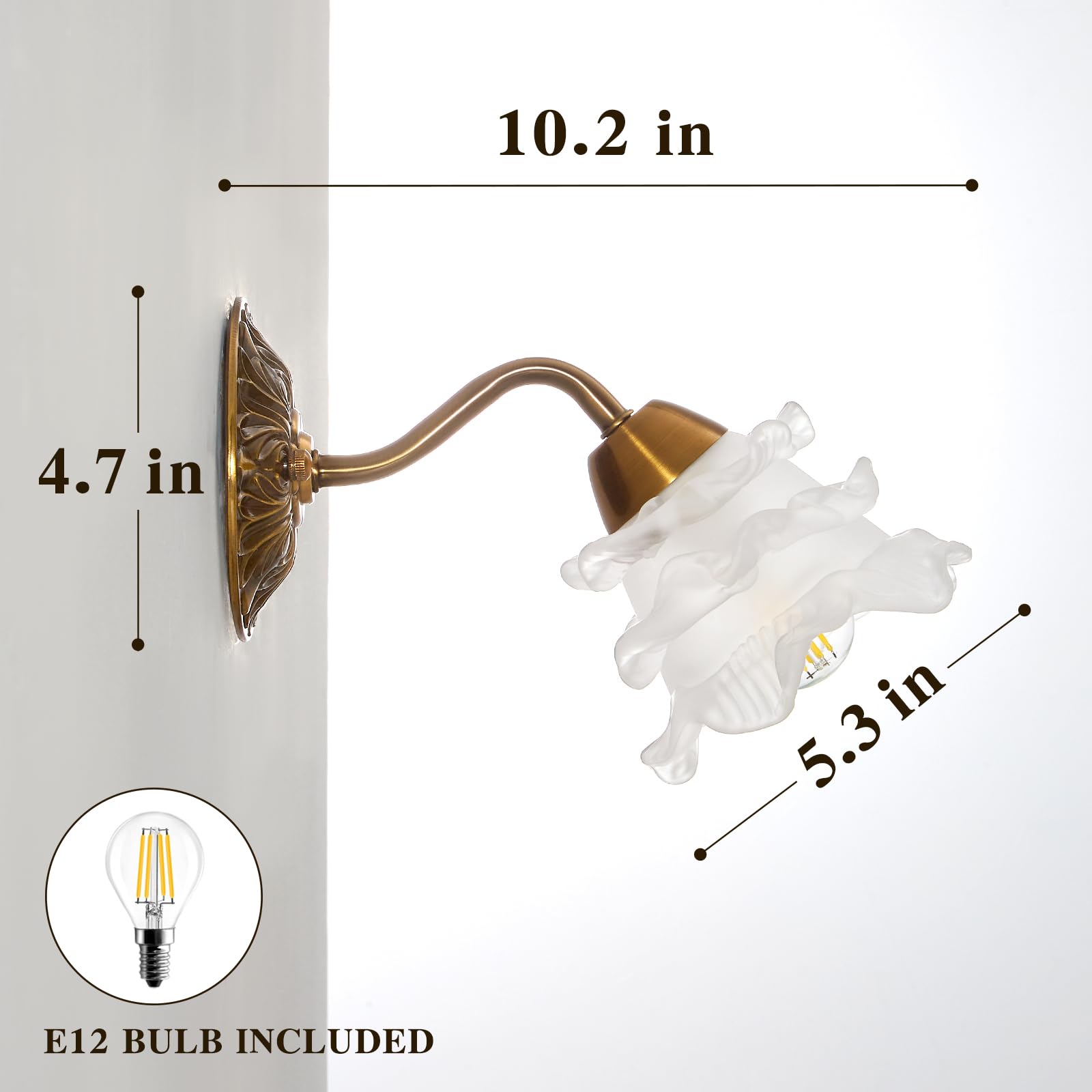 Lampa ścienna w stylu retro, w kształcie kwiatów, w stylu vintage, szklany klosz, E26, w stylu vintage, okablowana, do sypialni, łazienki (żarówki LED w zestawie)