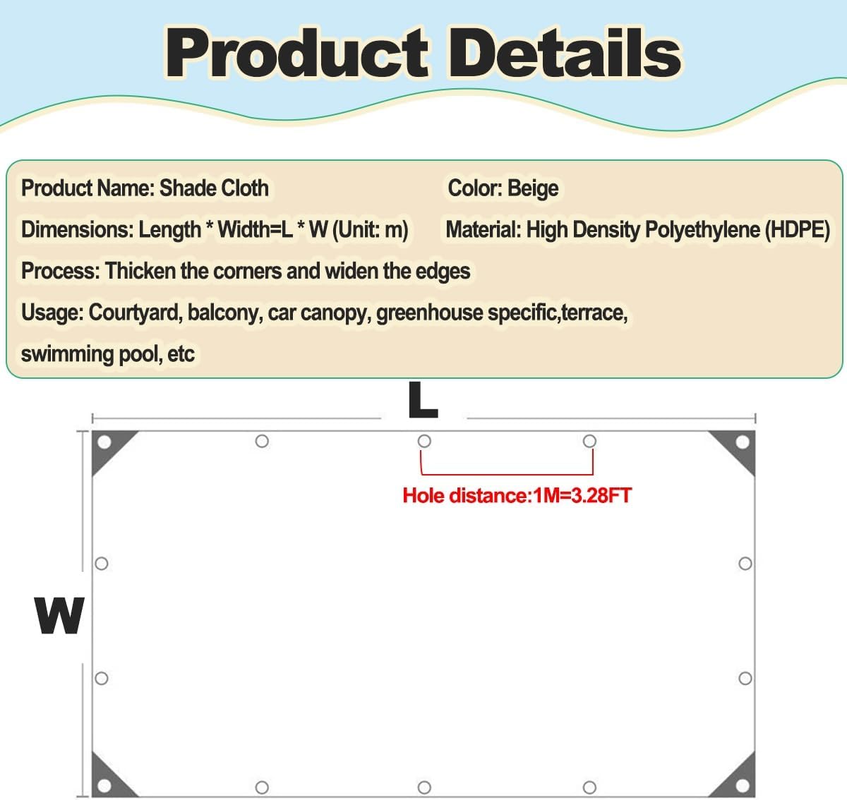 80% Beige Shade Cloth with Grommets, Pergola Shade Cover Canopy, Mesh Tarp Sun Screens for Plant, Patio, Outdoor, Garden, Backyard(6.5x16.4ft)