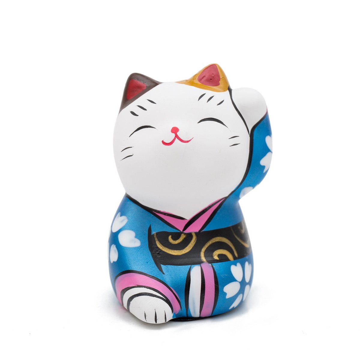 THY COLLECTIBLES Hand Painted Feng Shui Mini Maneki Neko Lucky Cat Blue