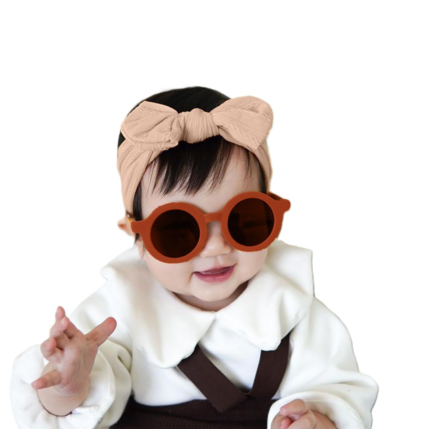 SYGA Baby Bow Jacquard Stretchable Headband With Uv Protection Round Sunglasses Stylish Combo For Toddlers And Kids (Meat Powder, Orange Frame, Free Size)-image-32