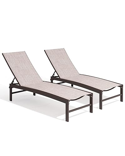 Aluminum Chaise Lounge Chair Outdoor Set of 2, Adjustable 5
