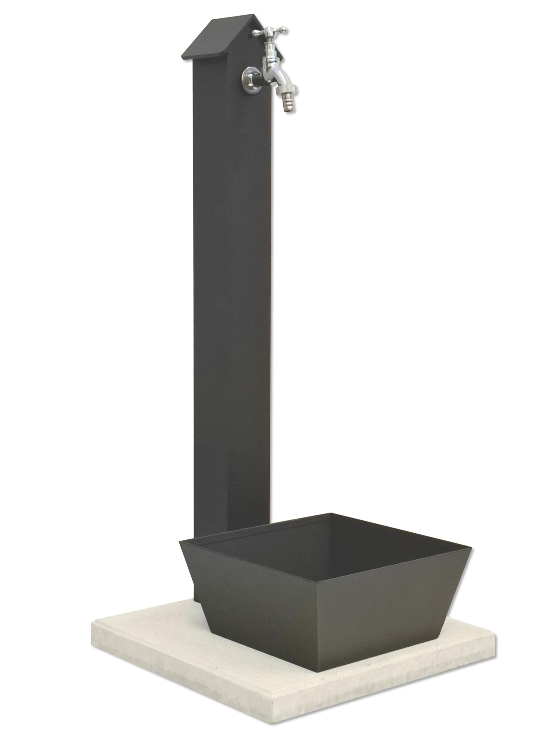 Fontana da Giardino Moderna "Trieste" in Alluminio Verniciato a Forno Color Nero Antracite con Base in Cemento e Vasca di Raccolta Integrata in Metallo, Realizzata in Italia