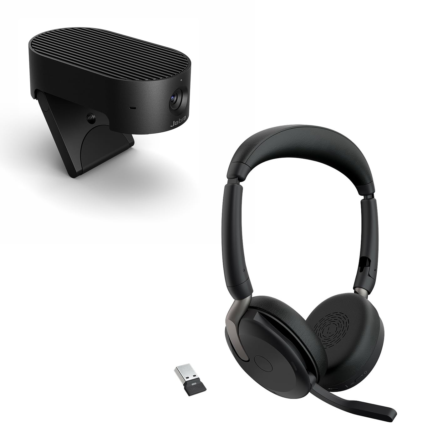 Jabra Evolve2 65 Flex zestaw słuchawkowy stereo z Bluetooth, współpracuje ze wszystkimi wiodącymi platformy + Kamera do wideokonferencji Jabra PanaCast 20 4K z obsługą sztucznej inteligencji (pack)